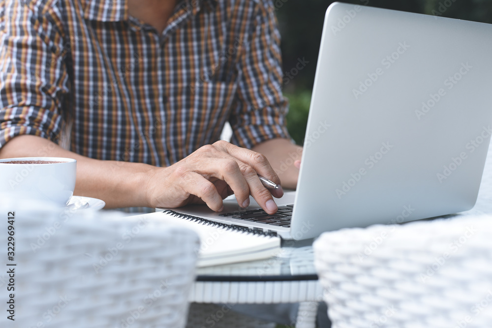 Online working on laptop, portable office Online working on laptop, portable office