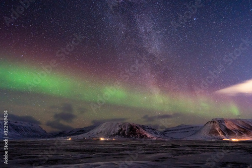 Northern lights and the Milky Way in Svalbard 