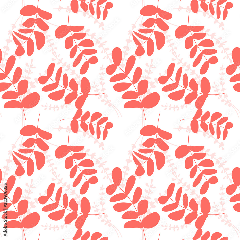 Red leaves seamless pattern. Vector flat illustration of branches with leaves on white background. Red leaves seamless pattern. Vector flat illustration of branches with leaves on white background.