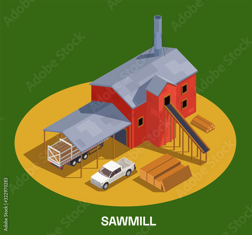 Sawmill Building Isometric Composition