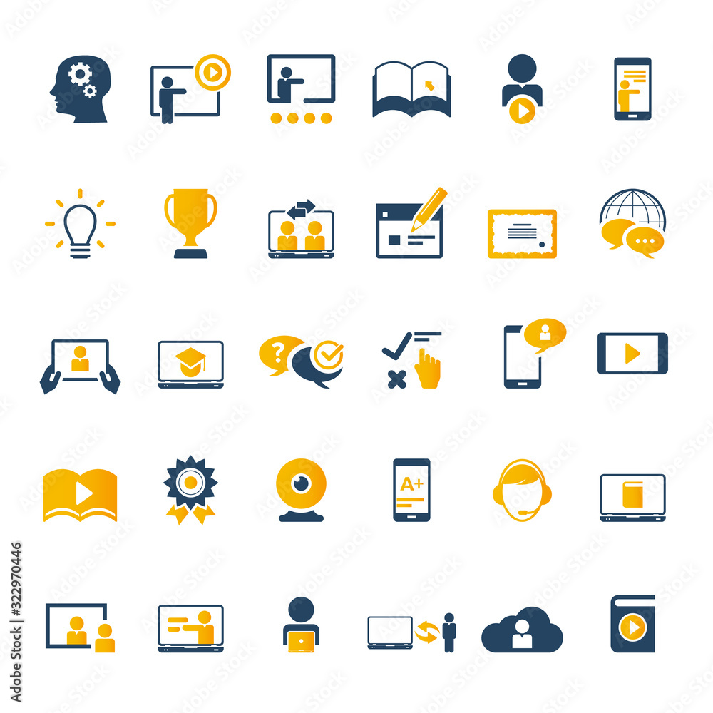 Collection of e-learning related icons Collection of e-learning related icons