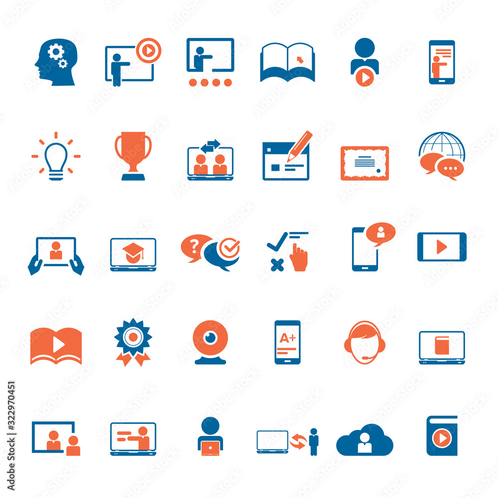 Collection of e-learning related icons Collection of e-learning related icons