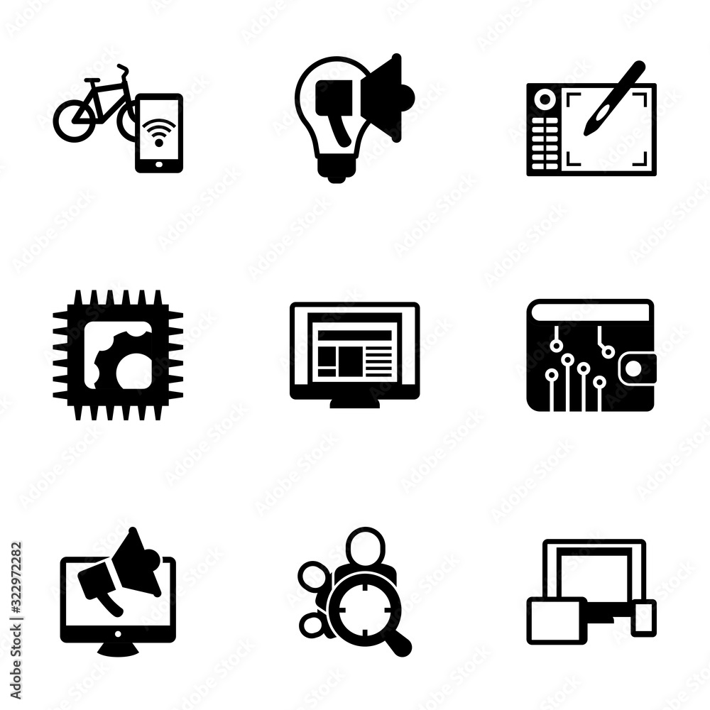 Fotografie 9 mobile filled icons set isolated on white background