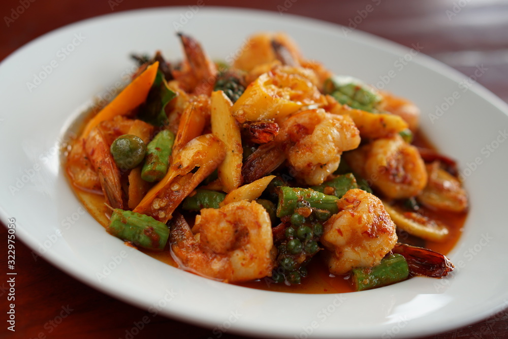 Close-up OF FRIED CHILLI CURRY PAST WITH PRAWNS.Thailand food Thai style. Close-up OF FRIED CHILLI CURRY PAST WITH PRAWNS.Thailand food Thai style.