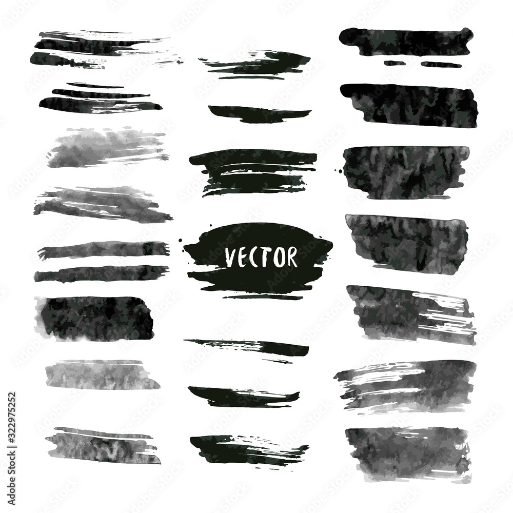 Set of grunge vector and ink strokes. Abstract design elements collection. Hand drawn smears