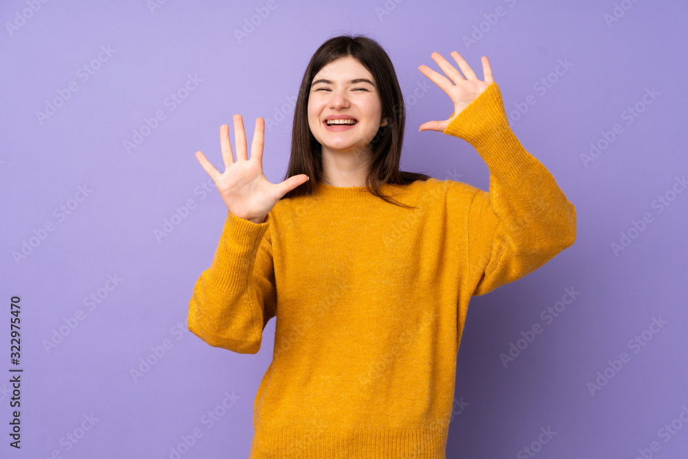 Young Ukrainian teenager girl over isolated purple background counting ten with fingers Young Ukrainian teenager girl over isolated purple background counting ten with fingers