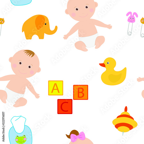 Seamless pattern Cute newborn kids boy girl vector drawing photo