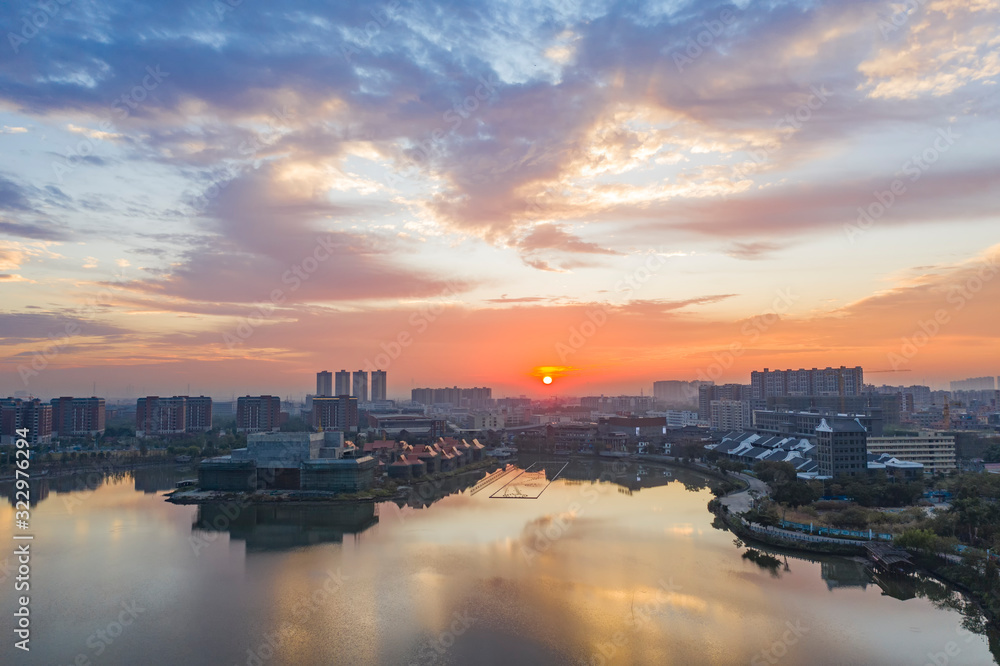 Aerial photo of Huayang Lake Wetland Park, Dongguan, Guangdong Province, China