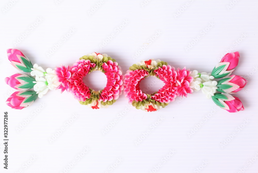 Thai garland colorful flower on white background Thai garland colorful flower on white background