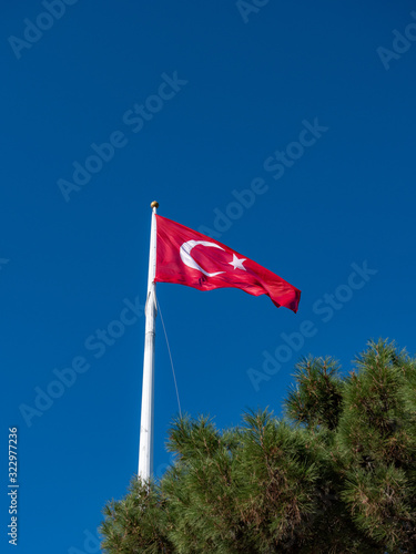 Turkish flag at war memorial at the Gallipoli Peninsula, Northern Turkey