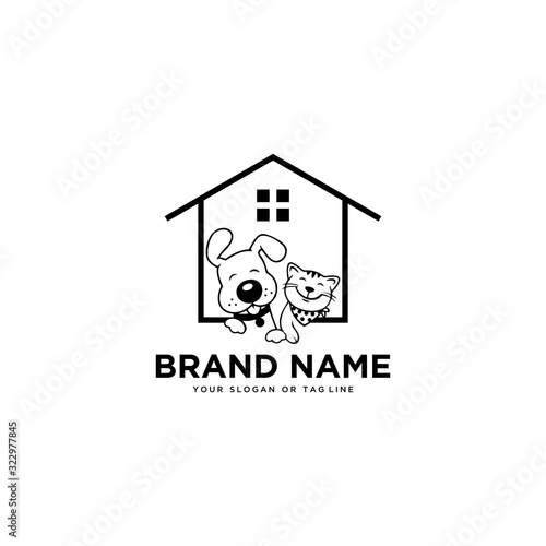 concept dog cat pet house home logo design vector template