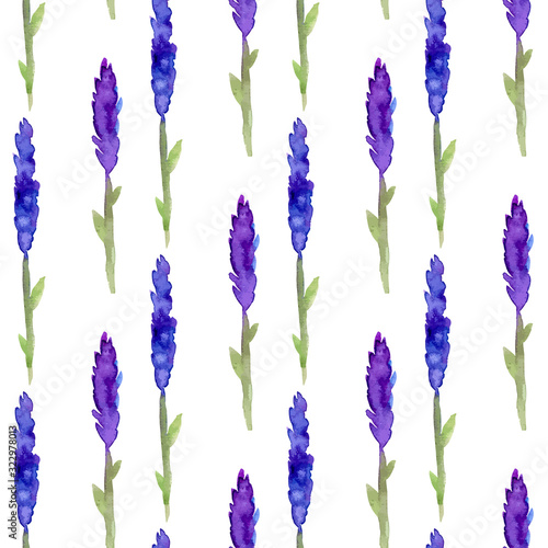 Fototapeta Naklejka Na Ścianę i Meble -  Lavender seamless pattern in watercolor. Pattern for fabric, paper and other printing and web projects. Watercolor background