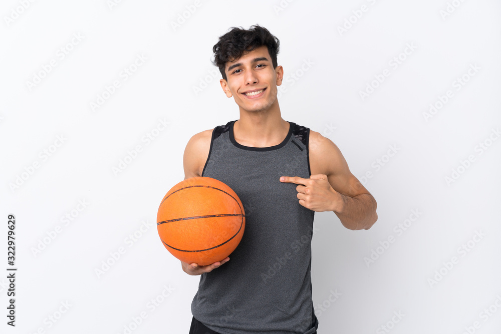Basketball player man over isolated white background with surprise facial expression