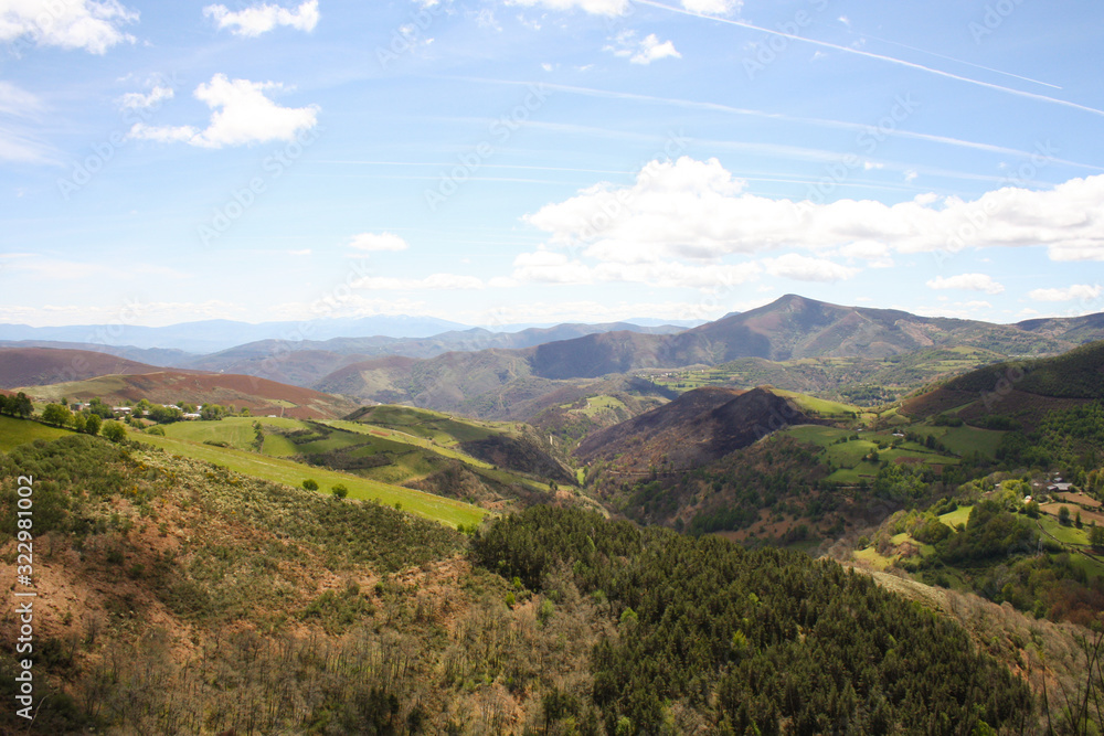 panorama in galicia spain mountains view camino de santiago road