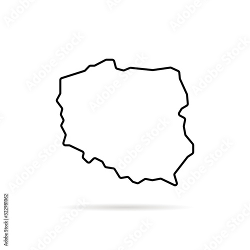 Obraz na płótnie black thin line poland map with shadow