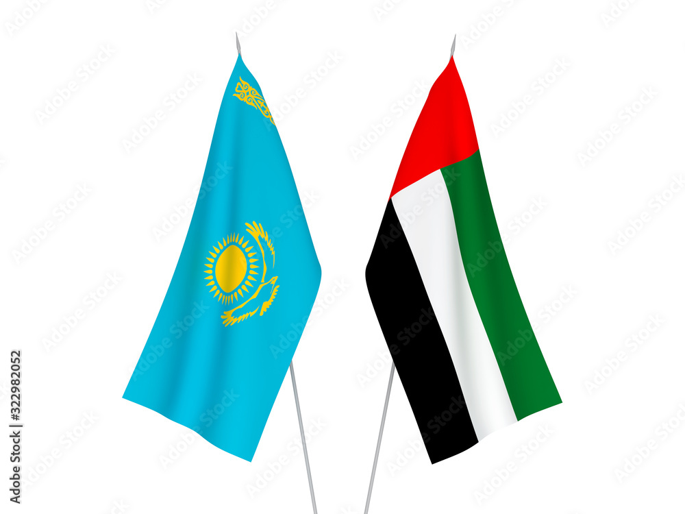 Kazakhstan and United Arab Emirates flags Kazakhstan and United Arab Emirates flags