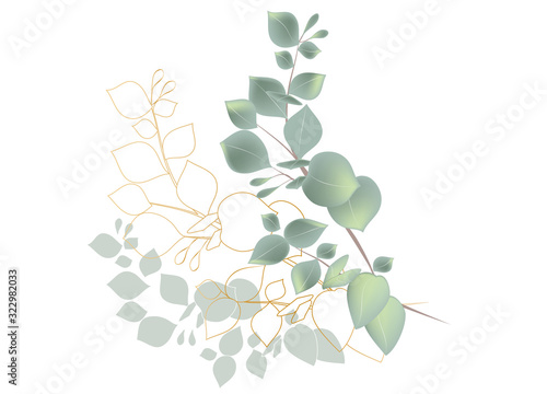 Fototapeta zarte Eukalyptus Zweige teilweise stilisiert mit gold