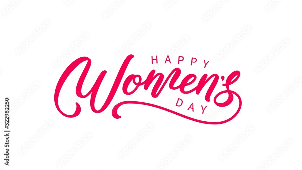 Women's Day hand drawn lettering. Ready text isolated on white for postcard, poster, banner design element. Happy Women's Day script calligraphy. Typographical holiday lettering design.
