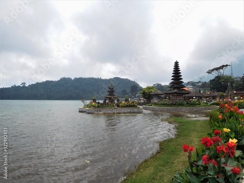 Ulun Danu Beratan Temple, Hindu water temple in Bali, Indonesia. The temple complex is located on the shores of Lake Bratan in the mountains near Bedugul