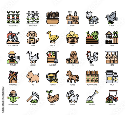 Set of farming thin line and pixel perfect icons for any web and app project.