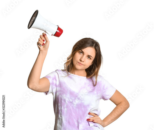 Young woman with megaphone ...