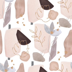 Handdoek met foto Aquarel bladerprint patronen Noords aquarelpatroon met gouden vormen  © natikka