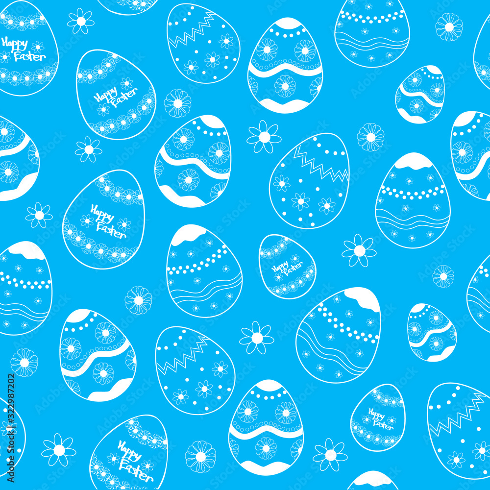 easter background pattern with colorful eggs and flowers on a blue background easter background pattern with colorful eggs and flowers on a blue background