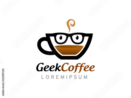 Geek coffee logo template design, icon, symbol