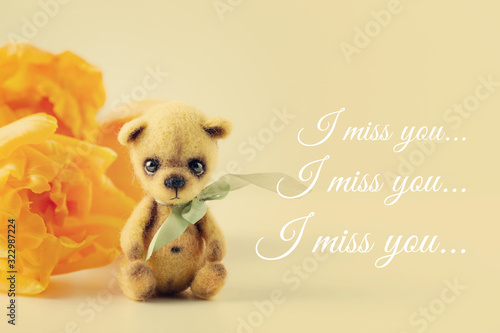 Teddy bear, text I miss you. Background, card, poster © 8H