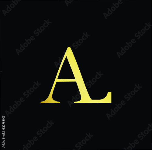 Outstanding professional elegant trendy awesome artistic black and gold color AL LA initial based Alphabet icon logo.
