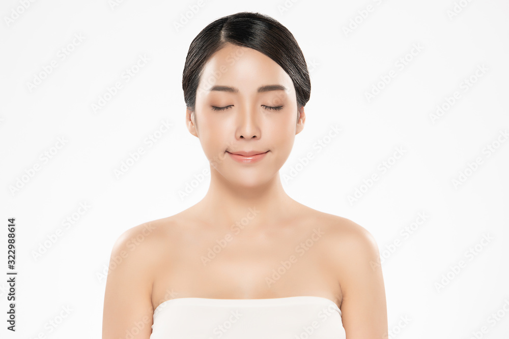 Portrait beautiful young asian woman clean fresh bare skin concept. Asian girl beauty face skincare and health wellness, Facial treatment, Perfect skin, Natural makeup, on white background,two Portrait beautiful young asian woman clean fresh bare skin concept. Asian girl beauty face skincare and health wellness, Facial treatment, Perfect skin, Natural makeup, on white background,two