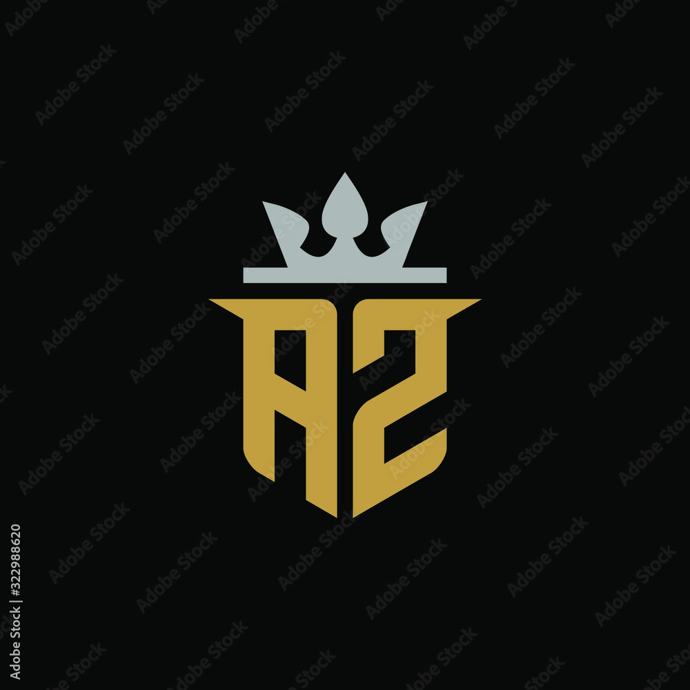 Initial Letter AZ with Shield King Logo Design Initial Letter AZ with Shield King Logo Design