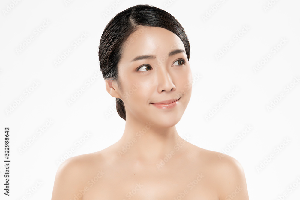 Portrait beautiful young asian woman clean fresh bare skin concept. Asian girl beauty face skincare and health wellness, Facial treatment, Perfect skin, Natural makeup, on white background,two Portrait beautiful young asian woman clean fresh bare skin concept. Asian girl beauty face skincare and health wellness, Facial treatment, Perfect skin, Natural makeup, on white background,two