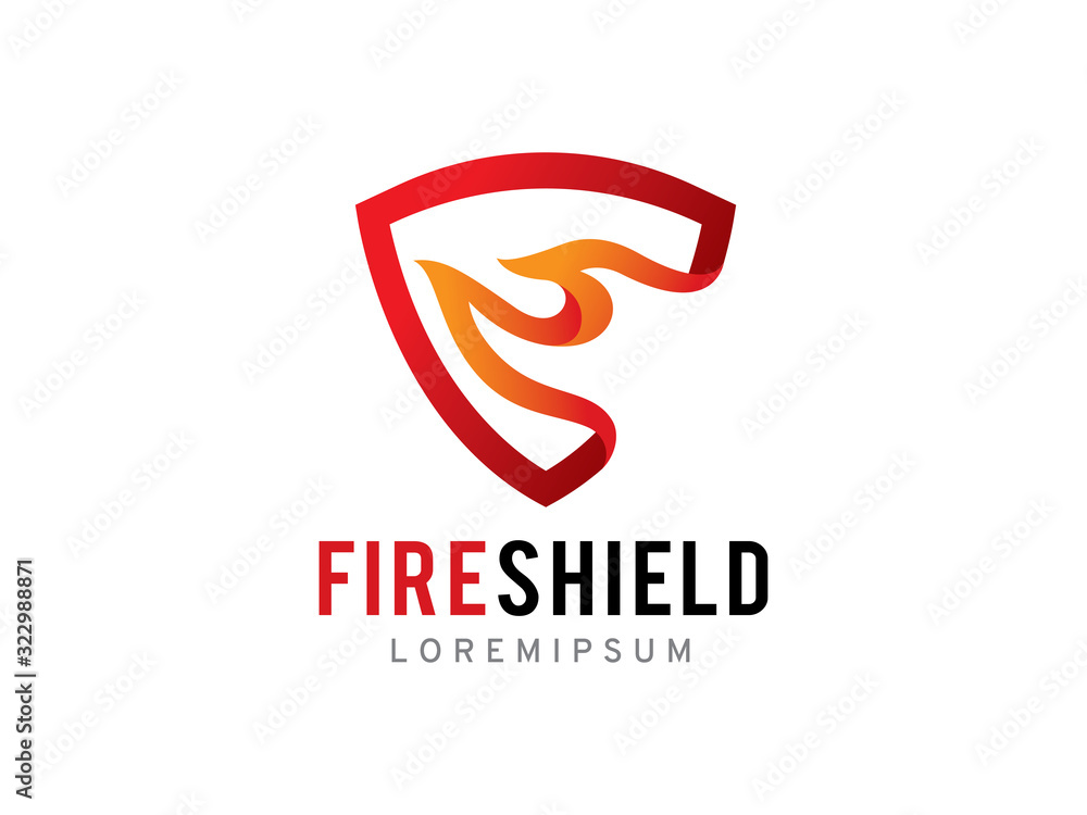 Obraz premium Fire shield logo template design, icon, symbol