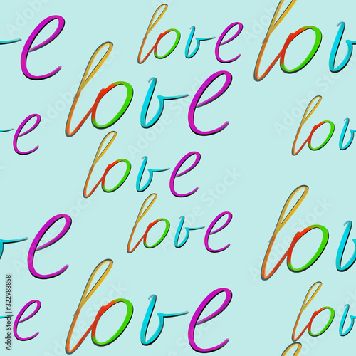 Love text on blue background. rainbow letters. Pride pattern. LGBT seamless pattern. Print, packaging design