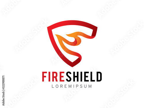 Fire shield logo template design, icon, symbol