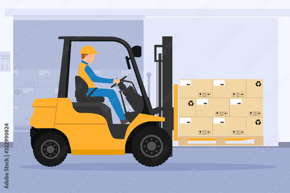 Forklift with man driving tunnel cooling chamber Forklift with man driving tunnel cooling chamber