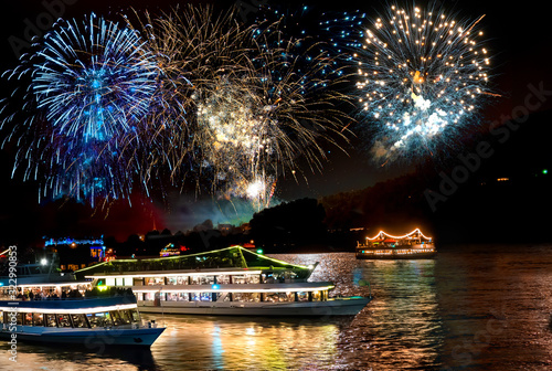 Bild auf Leinwand Firework over the rhine valley