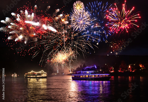 Bild auf Leinwand Firework over the rhine valley
