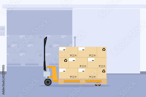Manual forklift with fork extensions in a tunnel cooling chamber