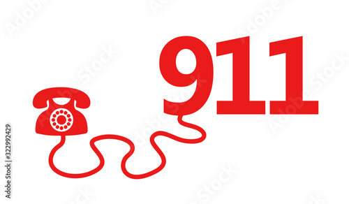 911 - emergency call from phone to hotline telephone number. Vector illustration isolated on white