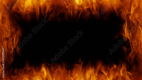 3d render fire flames frame on black background