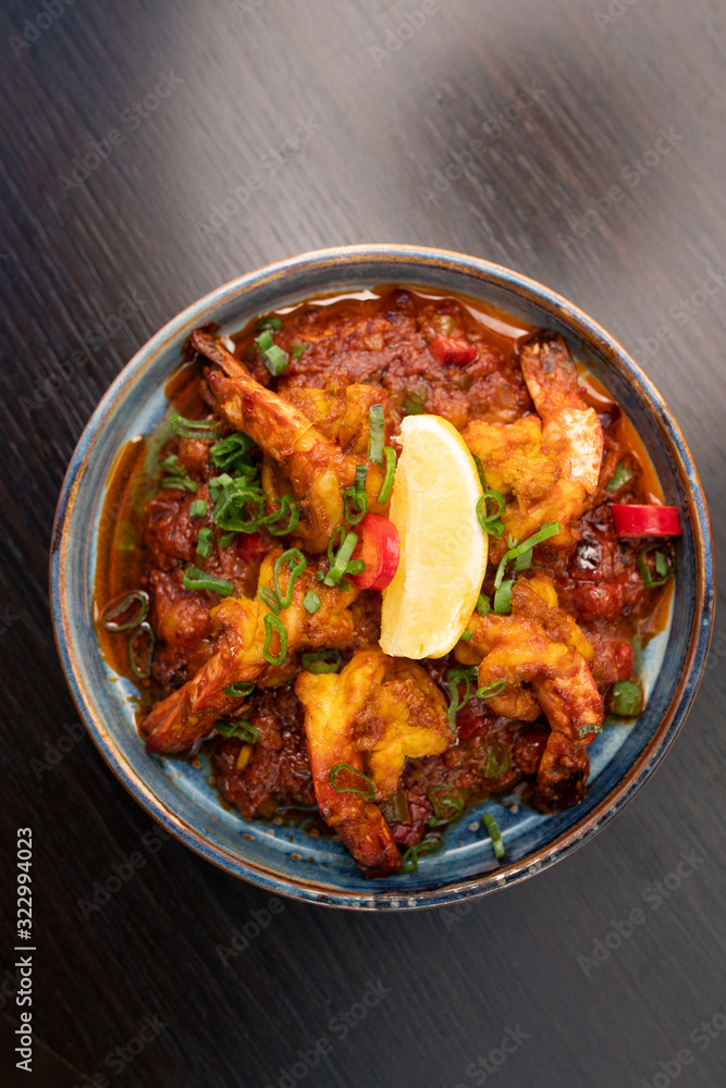 Indian food - chilli prawns with herbs and spices Indian food - chilli prawns with herbs and spices