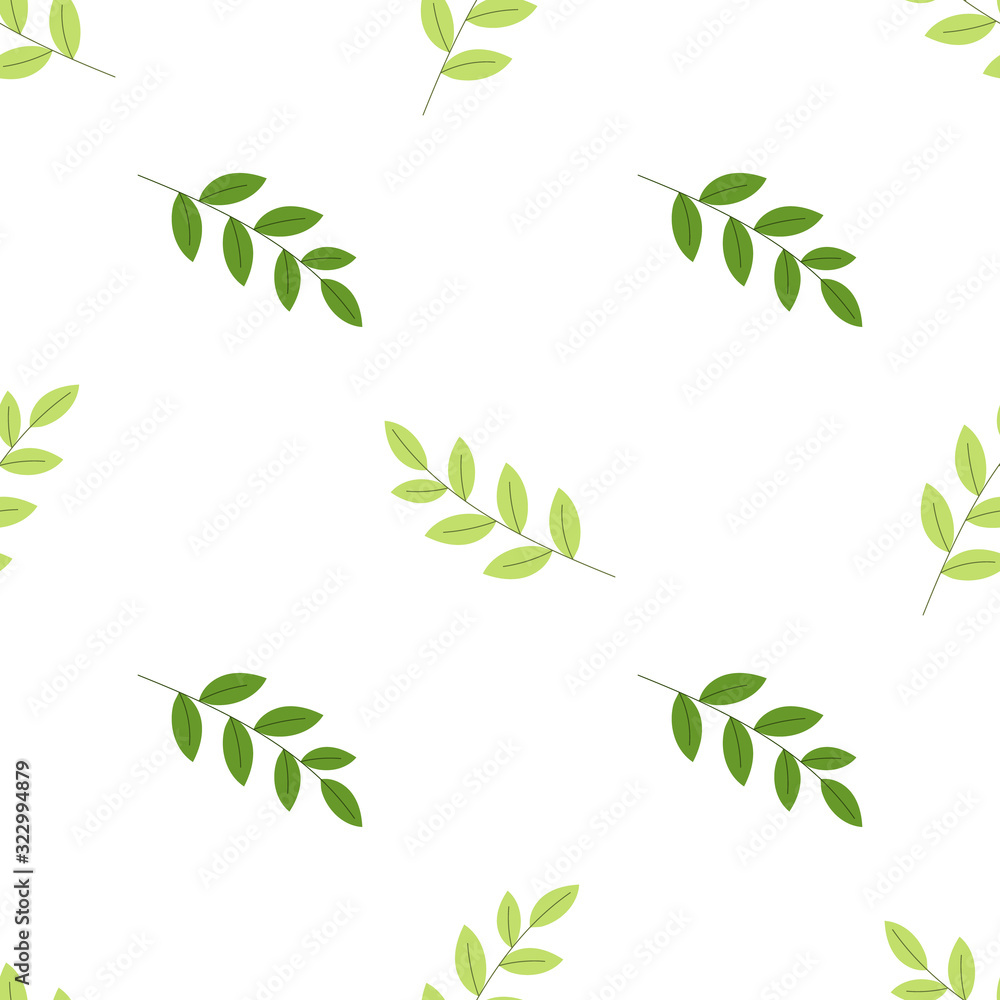 Seamless decorative template texture with green leaves. Seamless leaf pattern.