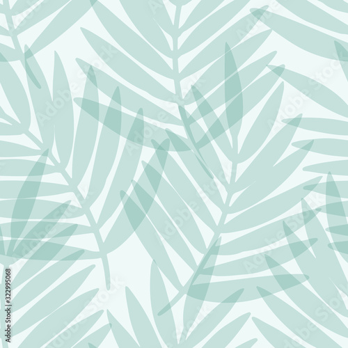 Light blue palm leaves seamless pattern. Vector illustration. Hand drawn light background for fabric, textile and wallpaper
