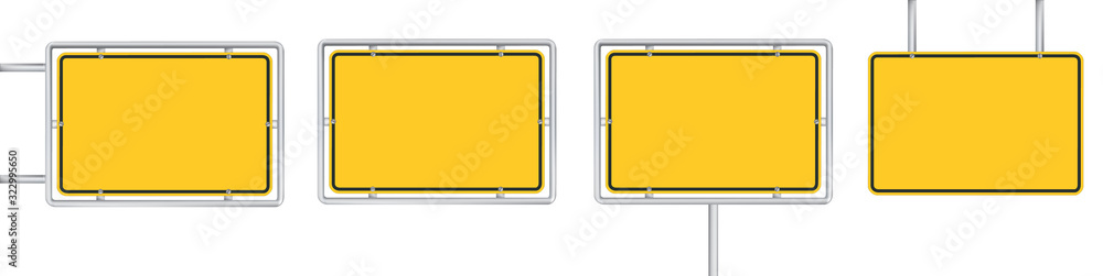 Obraz premium set of 4 blank yellow road sign isolated on white background 