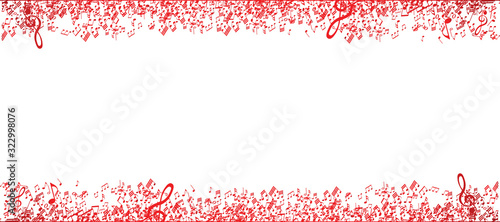 red music notes frame on white background	