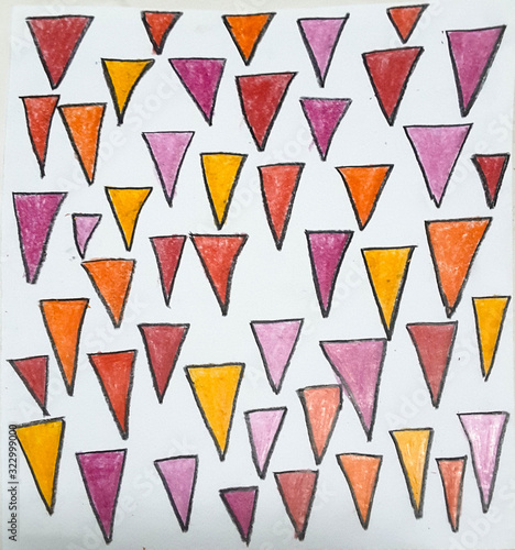 absreact colorful triangle art on white background made by pencil color. photo