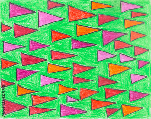 absreact colorful triangle art on green background made by pencil color photo