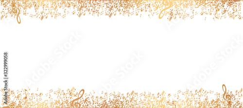 golden music notes frame on white background	